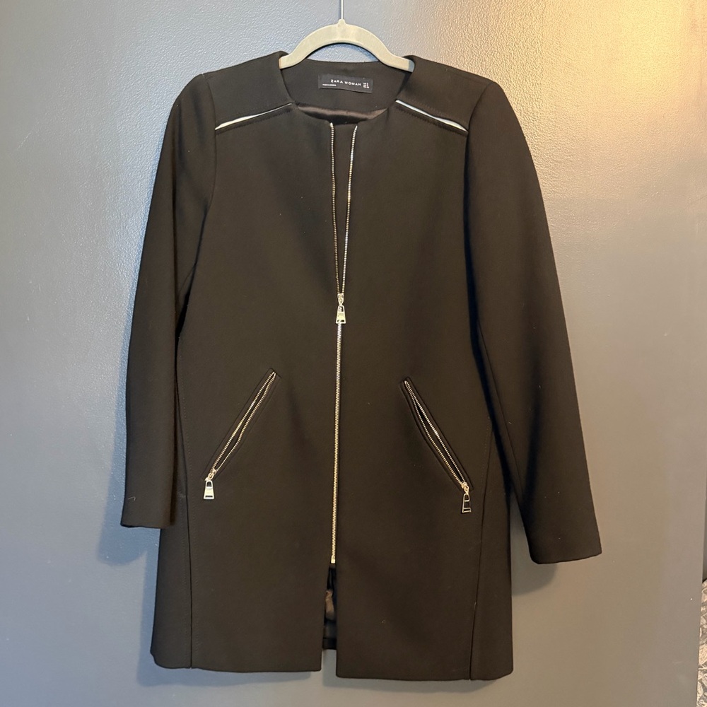 Zara Black Trench Coat with Zipper Details